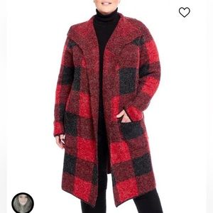 Joseph A. Longline Plaid Wing Collar Cardigan in Red/Black Buffalo Plaid, NWOT